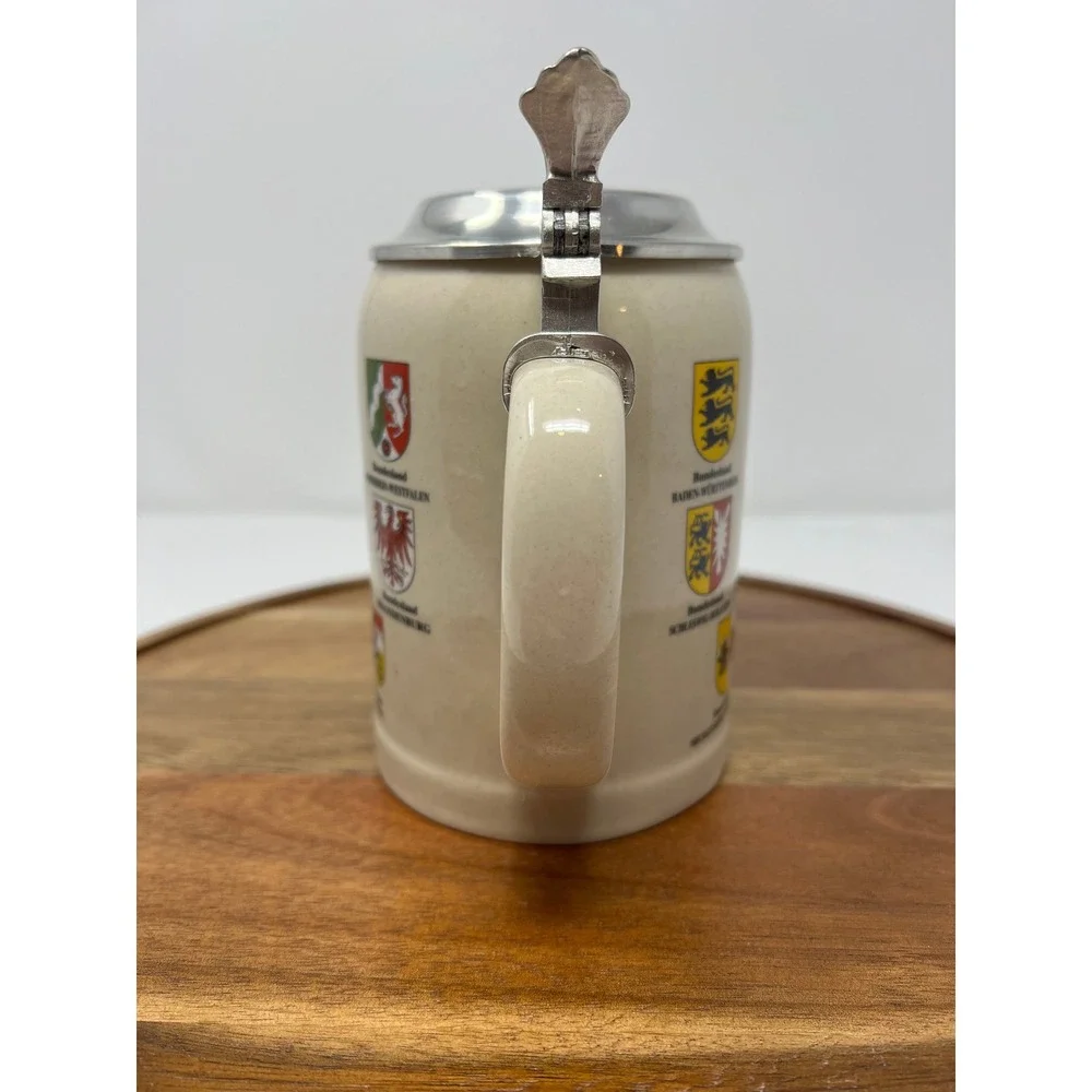 Beer Stein Hard Rock Ceramic with Pewter Lid German‎ Coat of Arms